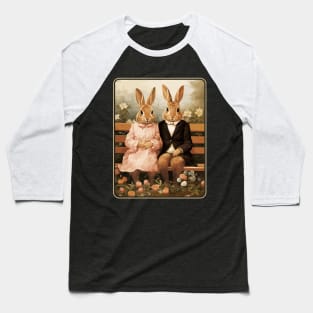 Rabbit Couple On Park Bench Bunny Lovers Baseball T-Shirt